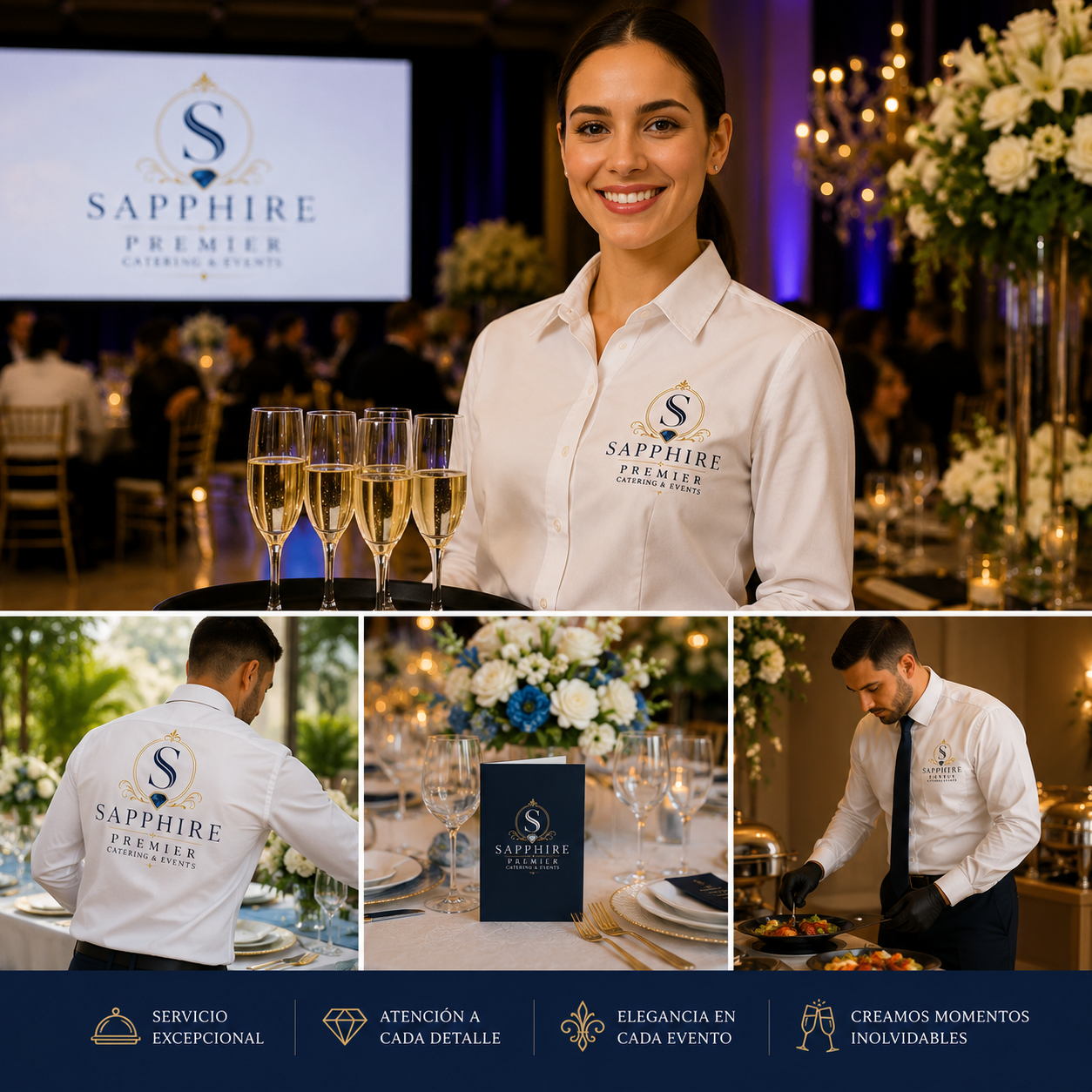 Sapphire Premier server presenting champagne at an elegant event